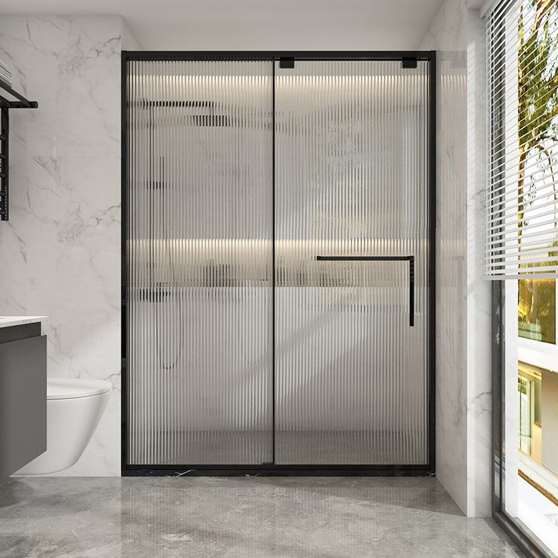 Black Stainless Steel Narrow Frame Semi Frameless Single Swing Shower Door Changhong Glass Left Clearhalo 'Bathroom Remodel & Bathroom Fixtures' 'Home Improvement' 'home_improvement' 'home_improvement_shower_tub_doors' 'Shower and Tub Doors' 'shower_tub_doors' 'Showers & Bathtubs' 6850794