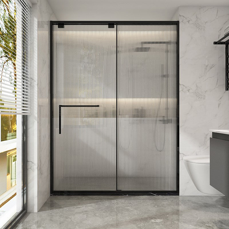 Black Stainless Steel Narrow Frame Semi Frameless Single Swing Shower Door Changhong Glass Right Clearhalo 'Bathroom Remodel & Bathroom Fixtures' 'Home Improvement' 'home_improvement' 'home_improvement_shower_tub_doors' 'Shower and Tub Doors' 'shower_tub_doors' 'Showers & Bathtubs' 6850798