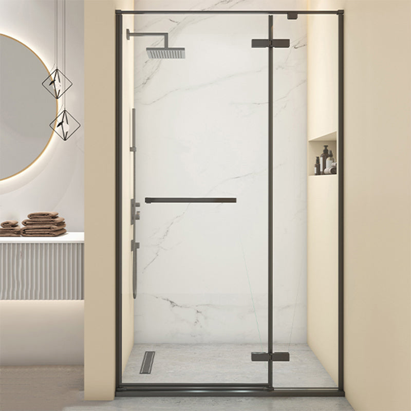 Hinged Stainless Steel Semi Frameless Shower Screen Black Narrow Edge Shower Door Right Clearhalo 'Bathroom Remodel & Bathroom Fixtures' 'Home Improvement' 'home_improvement' 'home_improvement_shower_tub_doors' 'Shower and Tub Doors' 'shower_tub_doors' 'Showers & Bathtubs' 6850863