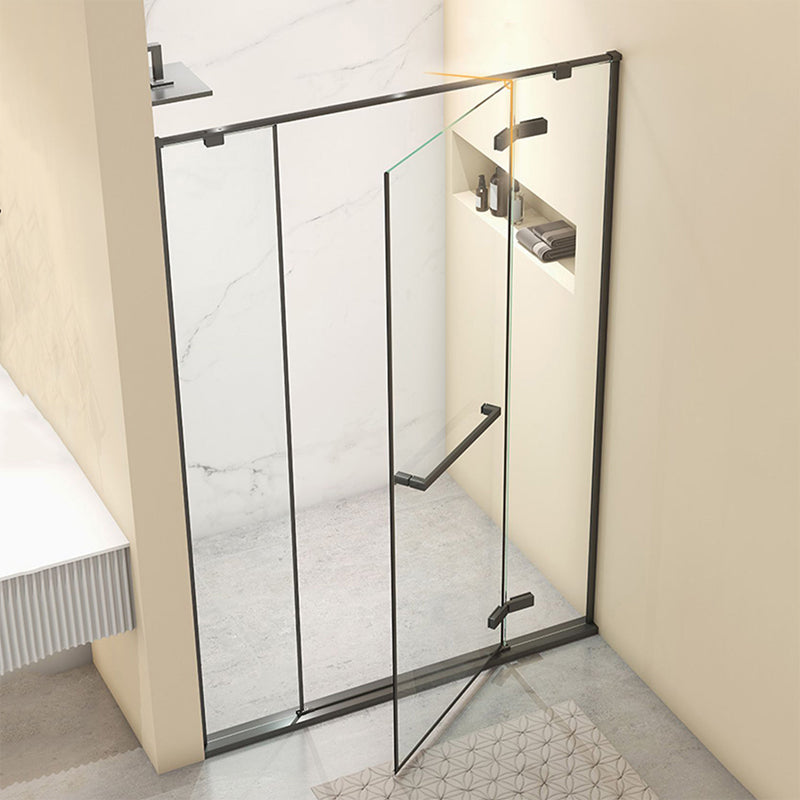 Hinged Stainless Steel Semi Frameless Shower Screen Black Narrow Edge Shower Door Right Clearhalo 'Bathroom Remodel & Bathroom Fixtures' 'Home Improvement' 'home_improvement' 'home_improvement_shower_tub_doors' 'Shower and Tub Doors' 'shower_tub_doors' 'Showers & Bathtubs' 6850864