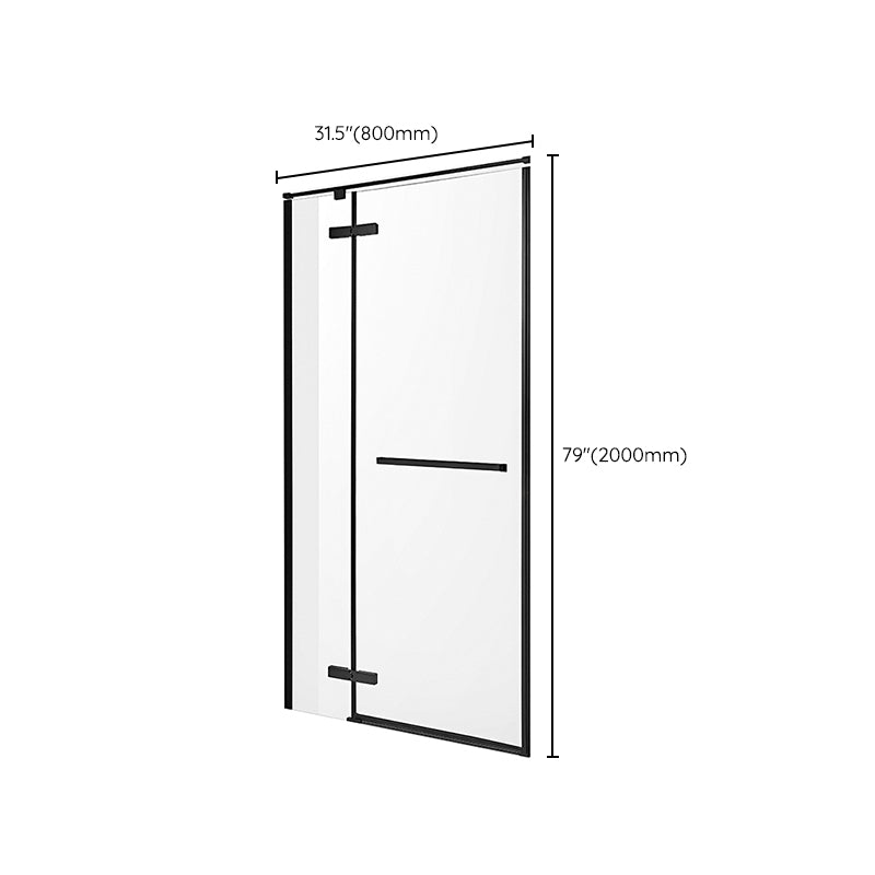 Hinged Stainless Steel Semi Frameless Shower Screen Black Narrow Edge Shower Door Clearhalo 'Bathroom Remodel & Bathroom Fixtures' 'Home Improvement' 'home_improvement' 'home_improvement_shower_tub_doors' 'Shower and Tub Doors' 'shower_tub_doors' 'Showers & Bathtubs' 6850873