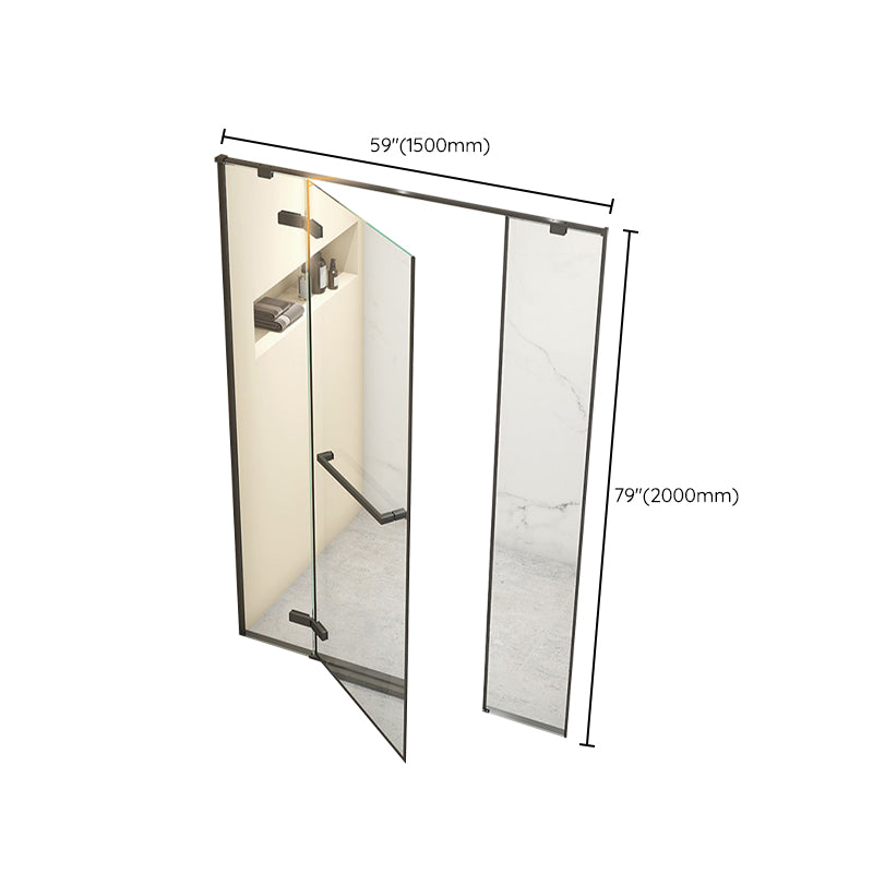 Hinged Stainless Steel Semi Frameless Shower Screen Black Narrow Edge Shower Door Clearhalo 'Bathroom Remodel & Bathroom Fixtures' 'Home Improvement' 'home_improvement' 'home_improvement_shower_tub_doors' 'Shower and Tub Doors' 'shower_tub_doors' 'Showers & Bathtubs' 6850880