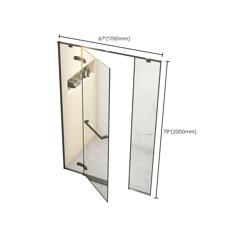 Hinged Stainless Steel Semi Frameless Shower Screen Black Narrow Edge Shower Door Clearhalo 'Bathroom Remodel & Bathroom Fixtures' 'Home Improvement' 'home_improvement' 'home_improvement_shower_tub_doors' 'Shower and Tub Doors' 'shower_tub_doors' 'Showers & Bathtubs' 6850882