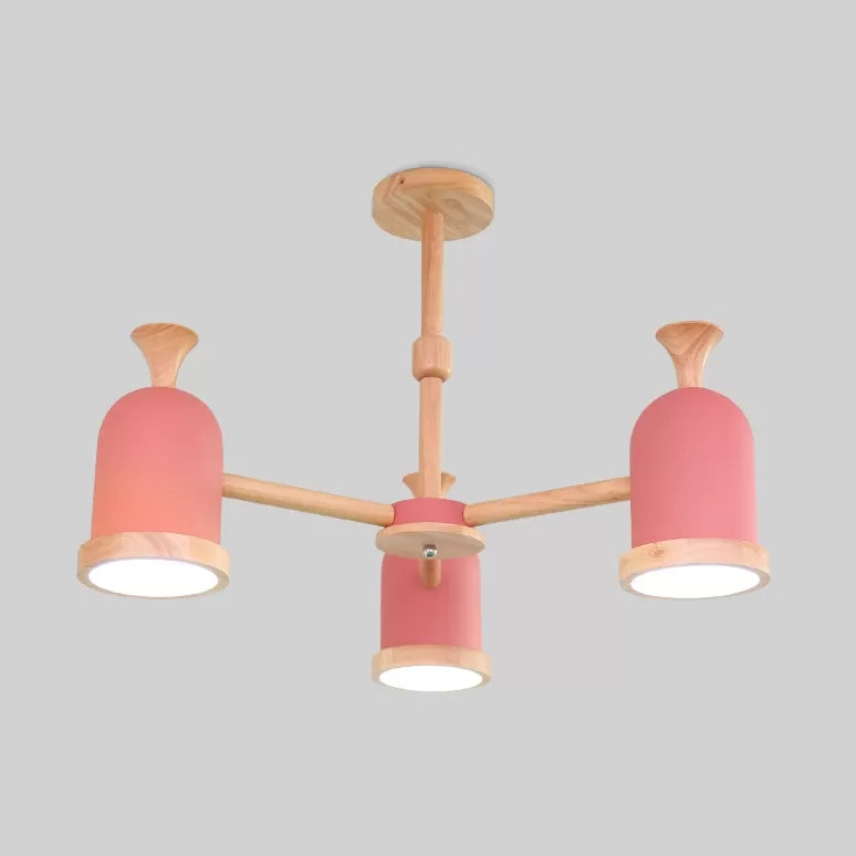 Inverted Goblet Pendant Light Nordic Design Wood Chandelier for Child Bedroom 3 Pink Clearhalo 'Ceiling Lights' 'Chandeliers' Lighting' options 68550_0610dd68-a6d1-4a36-9242-11136e2e67bf