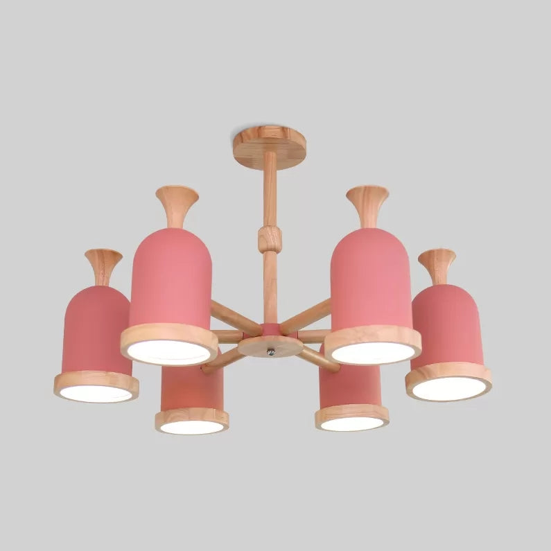 Inverted Goblet Pendant Light Nordic Design Wood Chandelier for Child Bedroom 6 Pink Clearhalo 'Ceiling Lights' 'Chandeliers' Lighting' options 68551_98387916-efef-4ffc-b9f6-4c9465d64adc