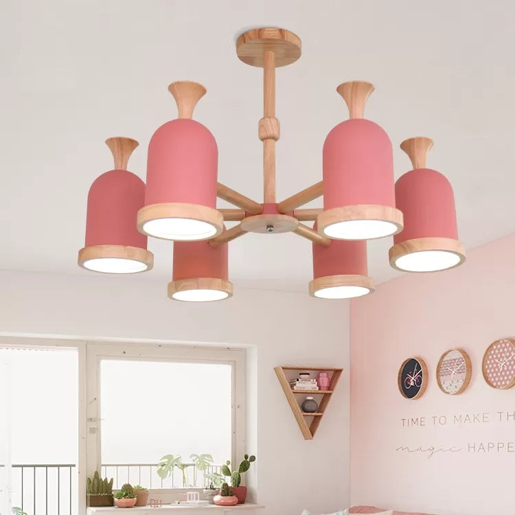 Inverted Goblet Pendant Light Nordic Design Wood Chandelier for Child Bedroom Clearhalo 'Ceiling Lights' 'Chandeliers' Lighting' options 68552