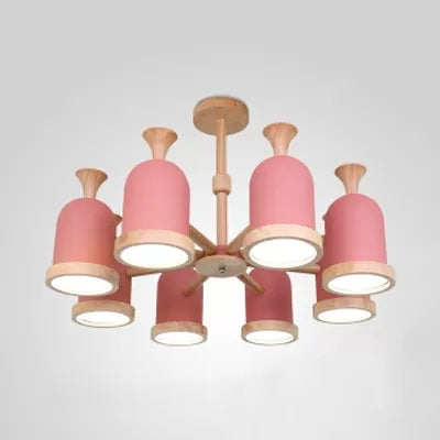 Inverted Goblet Pendant Light Nordic Design Wood Chandelier for Child Bedroom 8 Pink Clearhalo 'Ceiling Lights' 'Chandeliers' Lighting' options 68553_34fbb30b-d23c-4cee-b6ad-62fa13b3c50e