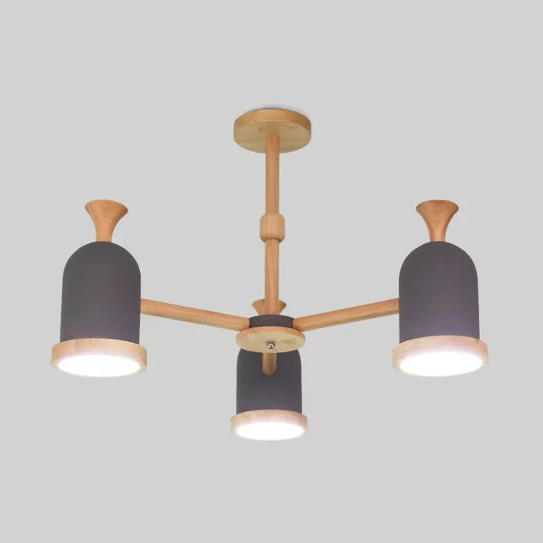 Inverted Goblet Pendant Light Nordic Design Wood Chandelier for Child Bedroom 3 Grey Clearhalo 'Ceiling Lights' 'Chandeliers' Lighting' options 68555_ab634160-4f28-40ae-b2bc-bc7b68a747ef