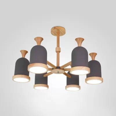 Inverted Goblet Pendant Light Nordic Design Wood Chandelier for Child Bedroom 6 Grey Clearhalo 'Ceiling Lights' 'Chandeliers' Lighting' options 68556_ff746401-0652-4d0e-86be-1c2f59df438b