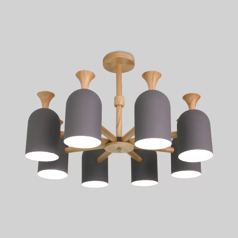 Inverted Goblet Pendant Light Nordic Design Wood Chandelier for Child Bedroom 8 Grey Clearhalo 'Ceiling Lights' 'Chandeliers' Lighting' options 68557_eb2f108e-d5d1-4e15-97b8-1953b89b7f65