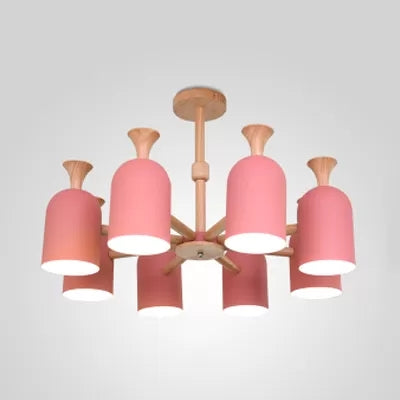 Candy Colored Goblet Chandelier Macaron Loft Wood Hanging Light for Kid Bedroom Clearhalo 'Ceiling Lights' 'Chandeliers' Lighting' options 68562