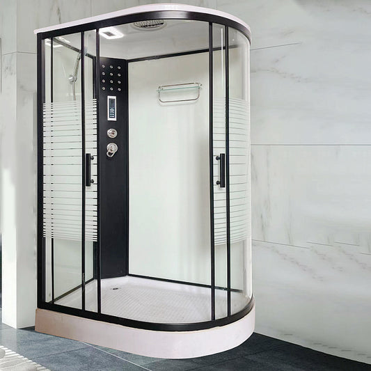 Modern Black Shower Stall Shower System Clear Glass Sliding Door Shower Enclosure Clearhalo 'Bathroom Remodel & Bathroom Fixtures' 'Home Improvement' 'home_improvement' 'home_improvement_shower_stalls_enclosures' 'Shower Stalls & Enclosures' 'shower_stalls_enclosures' 'Showers & Bathtubs' 6857891