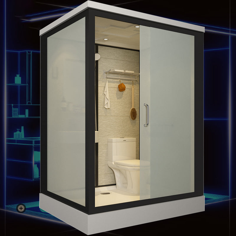 Contemporary Framed Shower Stall Frosted Shower Stall with Ceiling Black 55"L x 43"W x 87"H Clearhalo 'Bathroom Remodel & Bathroom Fixtures' 'Home Improvement' 'home_improvement' 'home_improvement_shower_stalls_enclosures' 'Shower Stalls & Enclosures' 'shower_stalls_enclosures' 'Showers & Bathtubs' 6858128