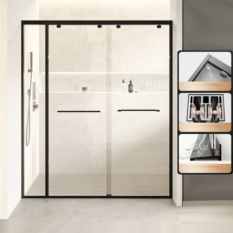 Double Sliding Shower Door Semi Frameless Shower Door with Stainless Steel Frame Black Clearhalo 'Bathroom Remodel & Bathroom Fixtures' 'Home Improvement' 'home_improvement' 'home_improvement_shower_tub_doors' 'Shower and Tub Doors' 'shower_tub_doors' 'Showers & Bathtubs' 6858371