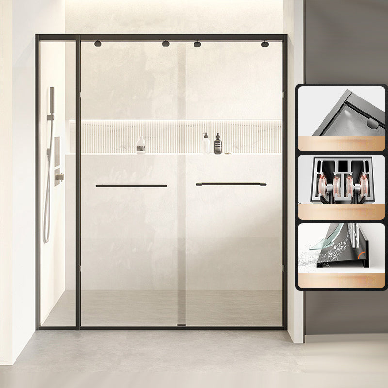 Double Sliding Shower Door Semi Frameless Shower Door with Stainless Steel Frame Gun Grey Clearhalo 'Bathroom Remodel & Bathroom Fixtures' 'Home Improvement' 'home_improvement' 'home_improvement_shower_tub_doors' 'Shower and Tub Doors' 'shower_tub_doors' 'Showers & Bathtubs' 6858375