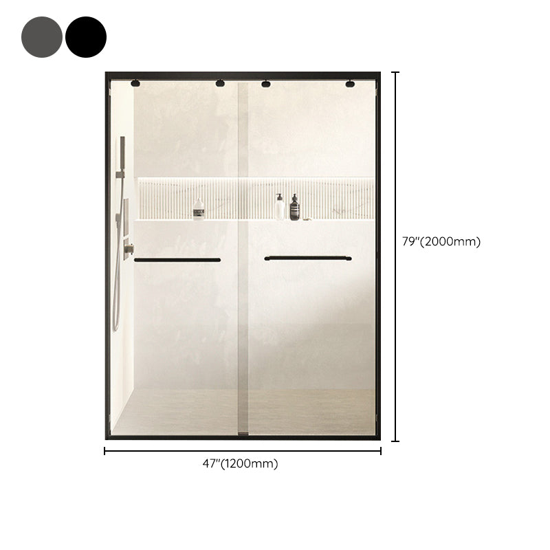 Double Sliding Shower Door Semi Frameless Shower Door with Stainless Steel Frame Clearhalo 'Bathroom Remodel & Bathroom Fixtures' 'Home Improvement' 'home_improvement' 'home_improvement_shower_tub_doors' 'Shower and Tub Doors' 'shower_tub_doors' 'Showers & Bathtubs' 6858383