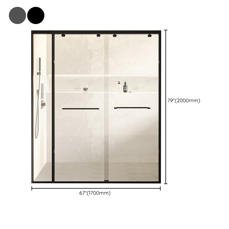 Double Sliding Shower Door Semi Frameless Shower Door with Stainless Steel Frame Clearhalo 'Bathroom Remodel & Bathroom Fixtures' 'Home Improvement' 'home_improvement' 'home_improvement_shower_tub_doors' 'Shower and Tub Doors' 'shower_tub_doors' 'Showers & Bathtubs' 6858388