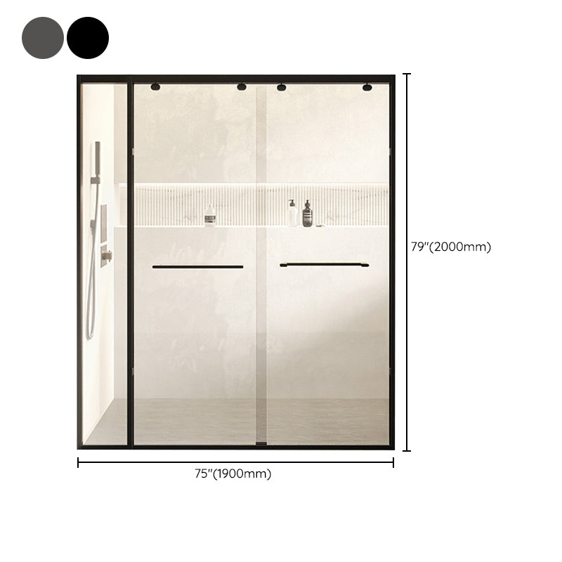 Double Sliding Shower Door Semi Frameless Shower Door with Stainless Steel Frame Clearhalo 'Bathroom Remodel & Bathroom Fixtures' 'Home Improvement' 'home_improvement' 'home_improvement_shower_tub_doors' 'Shower and Tub Doors' 'shower_tub_doors' 'Showers & Bathtubs' 6858390