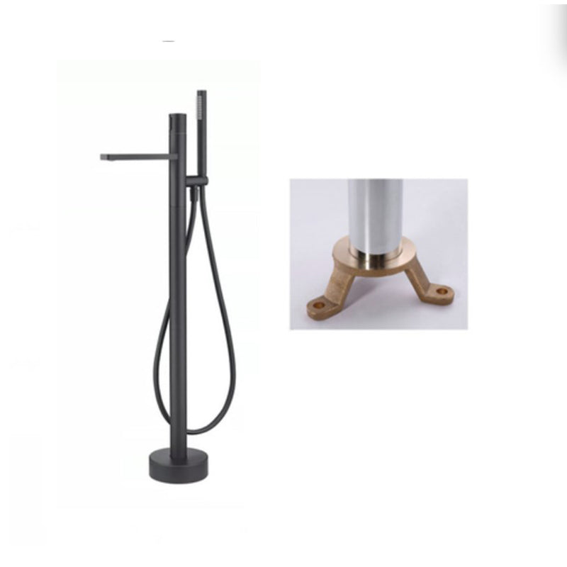 Modern Floor Standing Faucet Handheld Shower Head Bathtub Faucet Black Ground Clearhalo 'Bathroom Remodel & Bathroom Fixtures' 'Bathtub Faucets' 'bathtub_faucets' 'Home Improvement' 'home_improvement' 'home_improvement_bathtub_faucets' 6859061