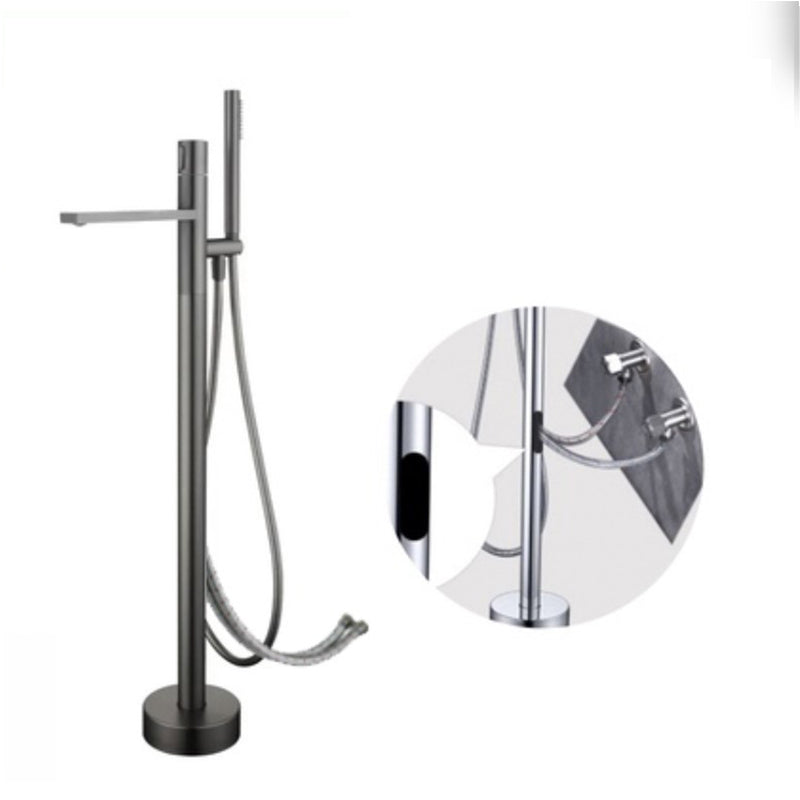 Modern Floor Standing Faucet Handheld Shower Head Bathtub Faucet Grey Wall Clearhalo 'Bathroom Remodel & Bathroom Fixtures' 'Bathtub Faucets' 'bathtub_faucets' 'Home Improvement' 'home_improvement' 'home_improvement_bathtub_faucets' 6859065