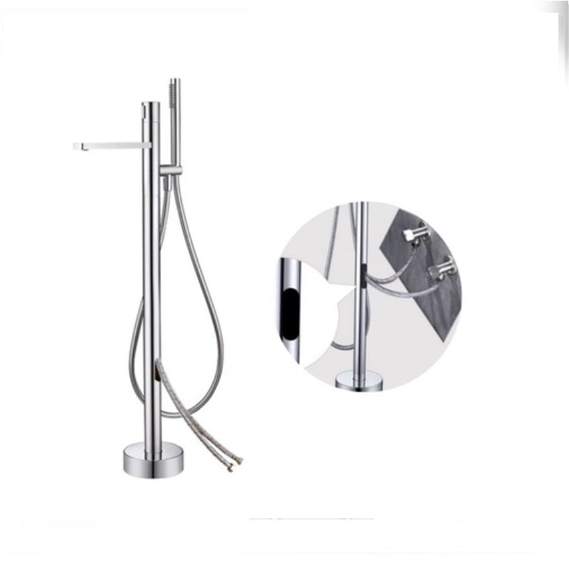 Modern Floor Standing Faucet Handheld Shower Head Bathtub Faucet Silver Wall Clearhalo 'Bathroom Remodel & Bathroom Fixtures' 'Bathtub Faucets' 'bathtub_faucets' 'Home Improvement' 'home_improvement' 'home_improvement_bathtub_faucets' 6859070