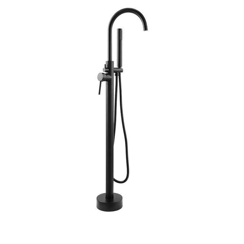 Modern Style Freestanding Tub Filler Copper Floor Mount Freestanding Tub Filler Black Ground Clearhalo 'Bathroom Remodel & Bathroom Fixtures' 'Bathtub Faucets' 'bathtub_faucets' 'Home Improvement' 'home_improvement' 'home_improvement_bathtub_faucets' 6859526