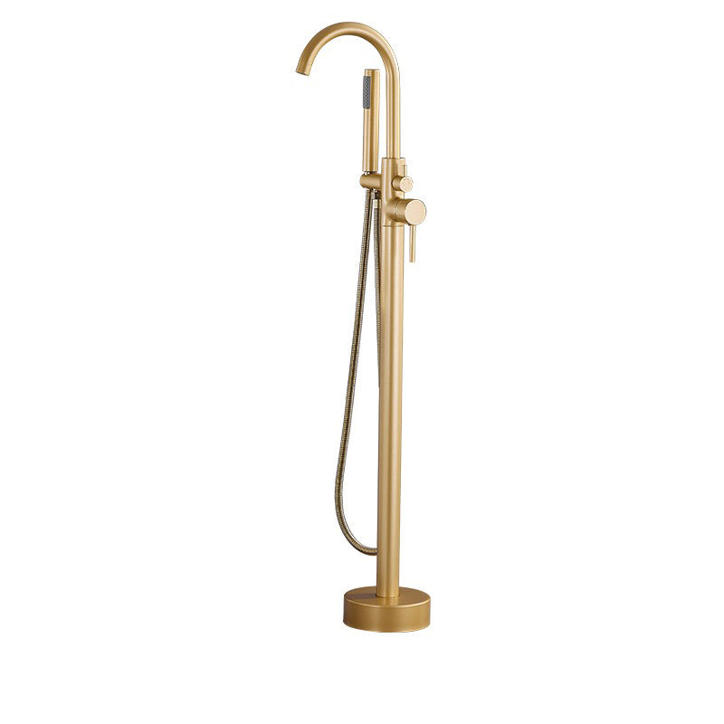 Modern Style Freestanding Tub Filler Copper Floor Mount Freestanding Tub Filler Golden Ground Clearhalo 'Bathroom Remodel & Bathroom Fixtures' 'Bathtub Faucets' 'bathtub_faucets' 'Home Improvement' 'home_improvement' 'home_improvement_bathtub_faucets' 6859529