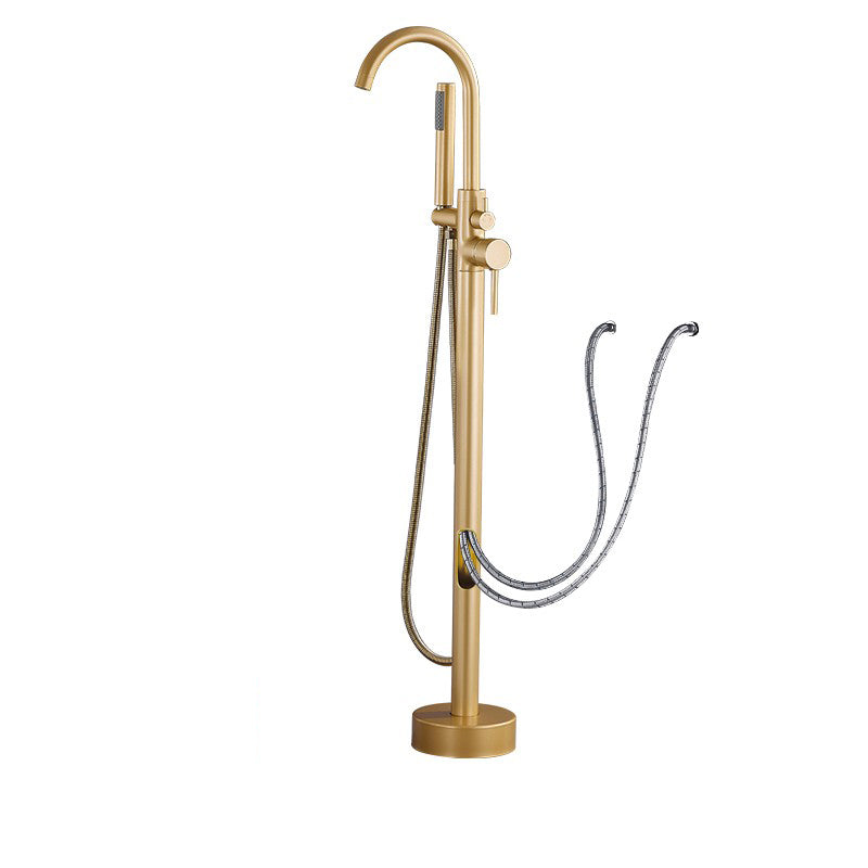 Modern Style Freestanding Tub Filler Copper Floor Mount Freestanding Tub Filler Golden Wall Clearhalo 'Bathroom Remodel & Bathroom Fixtures' 'Bathtub Faucets' 'bathtub_faucets' 'Home Improvement' 'home_improvement' 'home_improvement_bathtub_faucets' 6859531