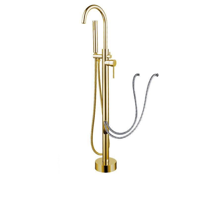 Modern Style Freestanding Tub Filler Copper Floor Mount Freestanding Tub Filler Gold Wall Clearhalo 'Bathroom Remodel & Bathroom Fixtures' 'Bathtub Faucets' 'bathtub_faucets' 'Home Improvement' 'home_improvement' 'home_improvement_bathtub_faucets' 6859538