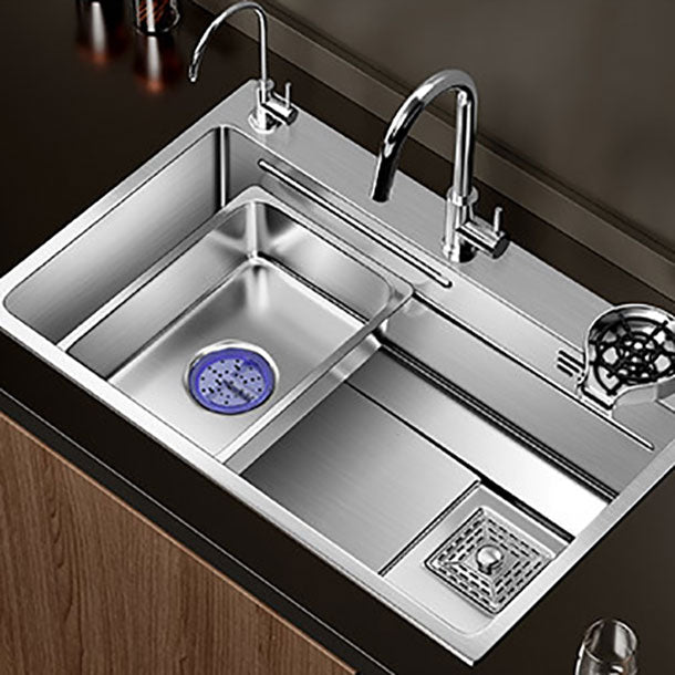 Modern Kitchen Sink Stainless Steel Strainer Kitchen Sink with Faucet in Chrome Clearhalo 'Home Improvement' 'home_improvement' 'home_improvement_kitchen_sinks' 'Kitchen Remodel & Kitchen Fixtures' 'Kitchen Sinks & Faucet Components' 'Kitchen Sinks' 'kitchen_sinks' 6859680