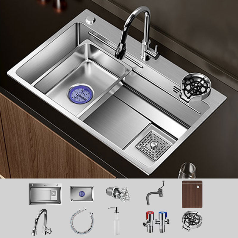 Modern Kitchen Sink Stainless Steel Strainer Kitchen Sink with Faucet in Chrome Sink with Faucet Pull Out Faucet & Soap Dispenser & Cup Washer Clearhalo 'Home Improvement' 'home_improvement' 'home_improvement_kitchen_sinks' 'Kitchen Remodel & Kitchen Fixtures' 'Kitchen Sinks & Faucet Components' 'Kitchen Sinks' 'kitchen_sinks' 6859681