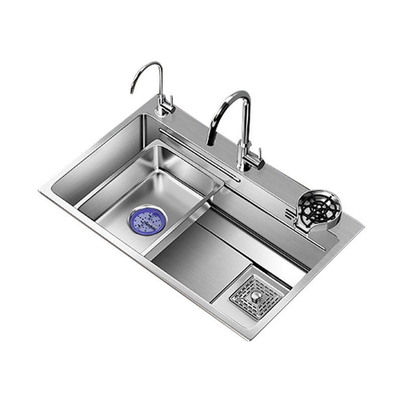 Modern Kitchen Sink Stainless Steel Strainer Kitchen Sink with Faucet in Chrome Clearhalo 'Home Improvement' 'home_improvement' 'home_improvement_kitchen_sinks' 'Kitchen Remodel & Kitchen Fixtures' 'Kitchen Sinks & Faucet Components' 'Kitchen Sinks' 'kitchen_sinks' 6859682