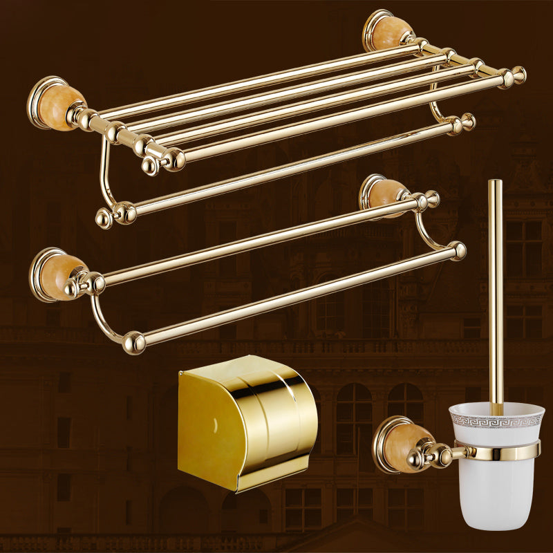 Contemporary Brushed Brass Bathroom Accessory As Individual Or As a Set 4-Piece Set (Towel Bar) Clearhalo 'Bathroom Hardware Sets' 'Bathroom Hardware' 'Bathroom Remodel & Bathroom Fixtures' 'bathroom_hardware_sets' 'Home Improvement' 'home_improvement' 'home_improvement_bathroom_hardware_sets' 6864387