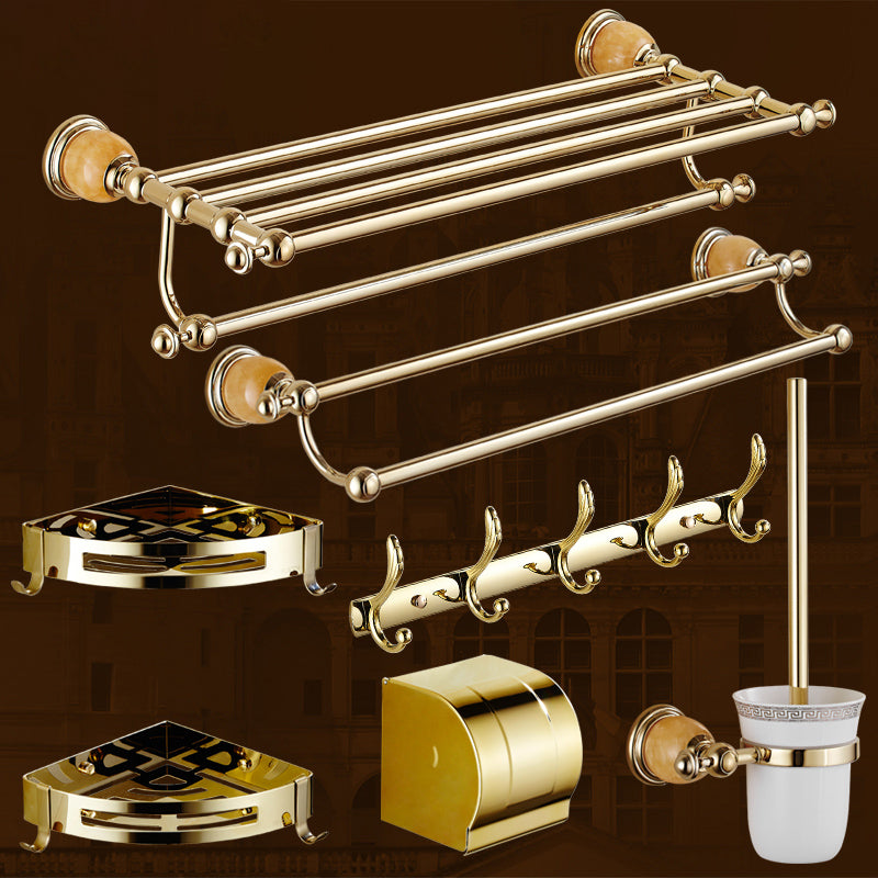 Contemporary Brushed Brass Bathroom Accessory As Individual Or As a Set 7-Piece Set Clearhalo 'Bathroom Hardware Sets' 'Bathroom Hardware' 'Bathroom Remodel & Bathroom Fixtures' 'bathroom_hardware_sets' 'Home Improvement' 'home_improvement' 'home_improvement_bathroom_hardware_sets' 6864393