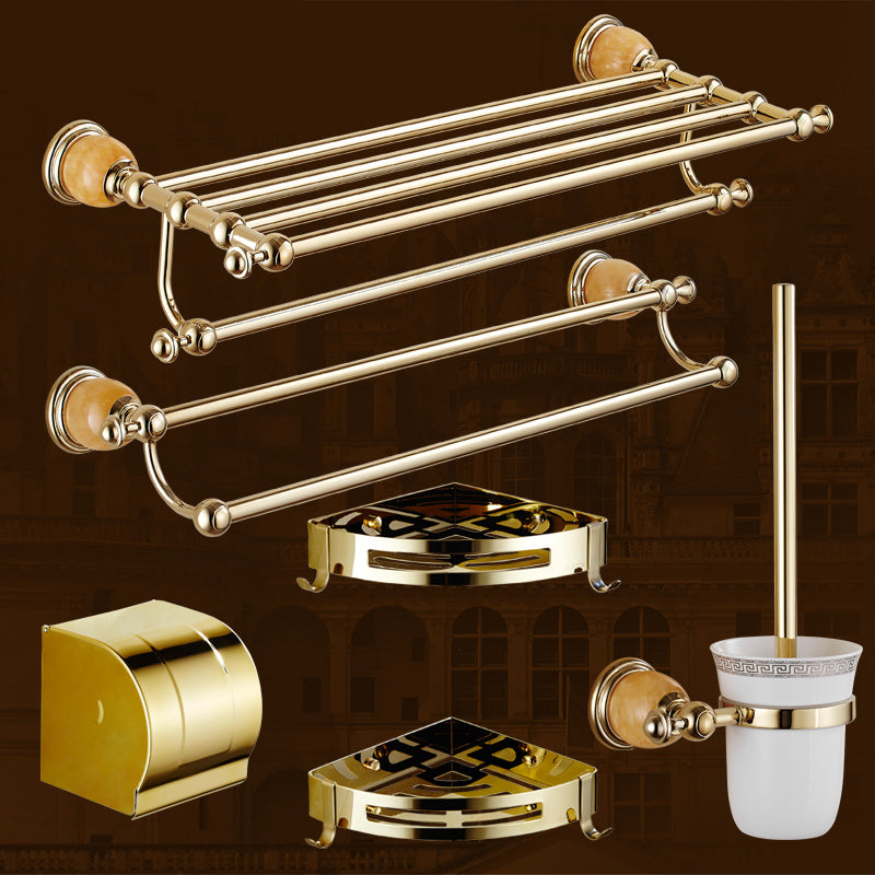 Contemporary Brushed Brass Bathroom Accessory As Individual Or As a Set 6-Piece Set Clearhalo 'Bathroom Hardware Sets' 'Bathroom Hardware' 'Bathroom Remodel & Bathroom Fixtures' 'bathroom_hardware_sets' 'Home Improvement' 'home_improvement' 'home_improvement_bathroom_hardware_sets' 6864396