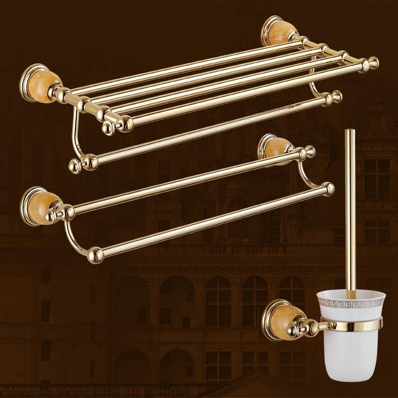 Contemporary Brushed Brass Bathroom Accessory As Individual Or As a Set 3-Piece Set (Towel Bar) Clearhalo 'Bathroom Hardware Sets' 'Bathroom Hardware' 'Bathroom Remodel & Bathroom Fixtures' 'bathroom_hardware_sets' 'Home Improvement' 'home_improvement' 'home_improvement_bathroom_hardware_sets' 6864397