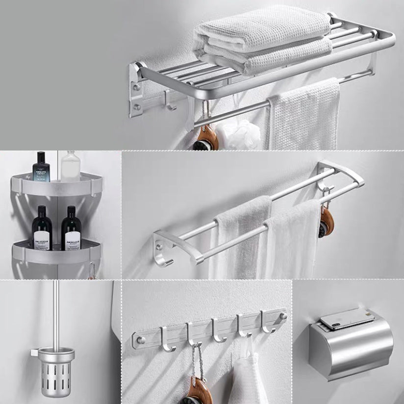 Contemporary Silver Bathroom Accessory As Individual Or As a Set 7-Piece Set Clearhalo 'Bathroom Hardware Sets' 'Bathroom Hardware' 'Bathroom Remodel & Bathroom Fixtures' 'bathroom_hardware_sets' 'Home Improvement' 'home_improvement' 'home_improvement_bathroom_hardware_sets' 6864499