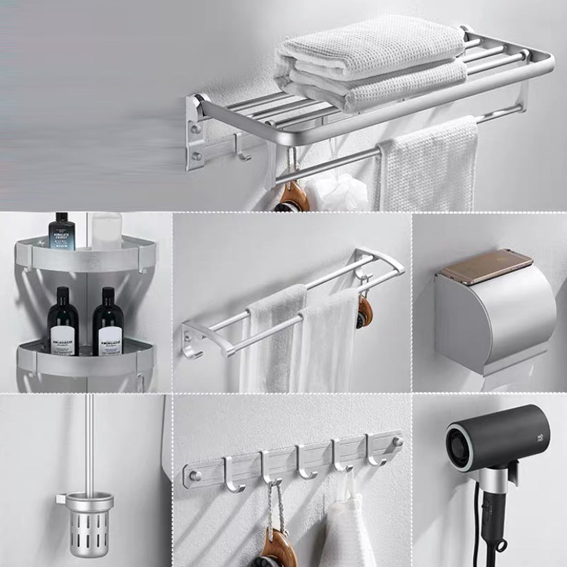 Contemporary Silver Bathroom Accessory As Individual Or As a Set 8-Piece Set Clearhalo 'Bathroom Hardware Sets' 'Bathroom Hardware' 'Bathroom Remodel & Bathroom Fixtures' 'bathroom_hardware_sets' 'Home Improvement' 'home_improvement' 'home_improvement_bathroom_hardware_sets' 6864500