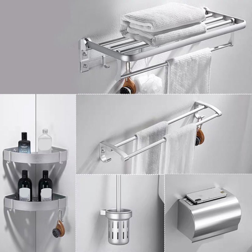 Contemporary Silver Bathroom Accessory As Individual Or As a Set 6-Piece Set Clearhalo 'Bathroom Hardware Sets' 'Bathroom Hardware' 'Bathroom Remodel & Bathroom Fixtures' 'bathroom_hardware_sets' 'Home Improvement' 'home_improvement' 'home_improvement_bathroom_hardware_sets' 6864504