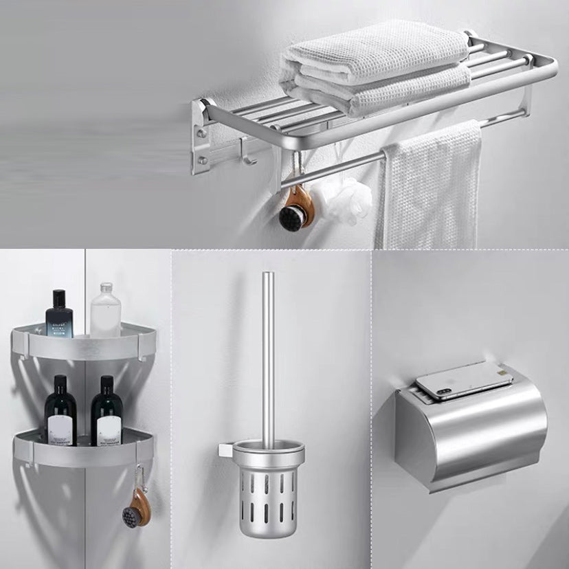 Contemporary Silver Bathroom Accessory As Individual Or As a Set 5 piece Set Clearhalo 'Bathroom Hardware Sets' 'Bathroom Hardware' 'Bathroom Remodel & Bathroom Fixtures' 'bathroom_hardware_sets' 'Home Improvement' 'home_improvement' 'home_improvement_bathroom_hardware_sets' 6864506