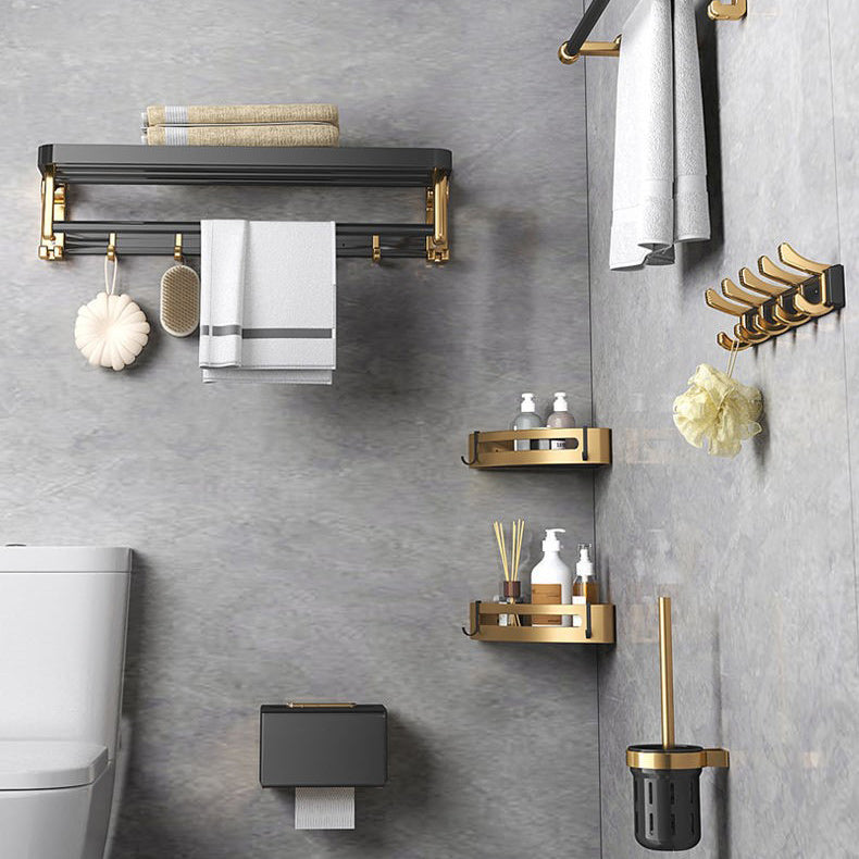 Contemporary Metal 6-Piece Bathroom Accessory Set with Bath Shelf Clearhalo 'Bathroom Hardware Sets' 'Bathroom Hardware' 'Bathroom Remodel & Bathroom Fixtures' 'bathroom_hardware_sets' 'Home Improvement' 'home_improvement' 'home_improvement_bathroom_hardware_sets' 6864508