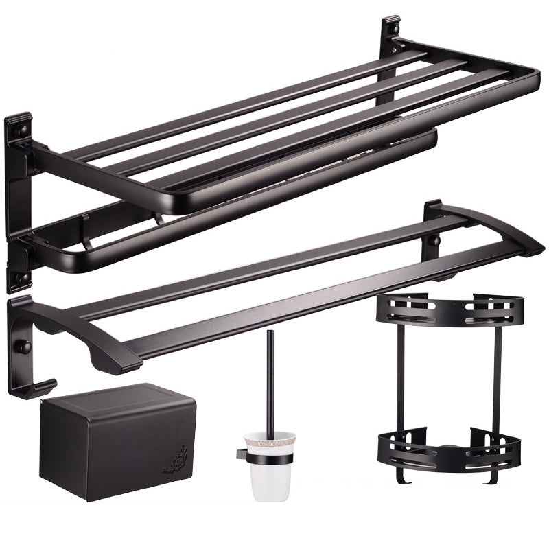 Modern 5 - Piece Bathroom Hardware Set with Triangle Bath Shelf Black 5 piece Set Clearhalo 'Bathroom Hardware Sets' 'Bathroom Hardware' 'Bathroom Remodel & Bathroom Fixtures' 'bathroom_hardware_sets' 'Home Improvement' 'home_improvement' 'home_improvement_bathroom_hardware_sets' 6864546