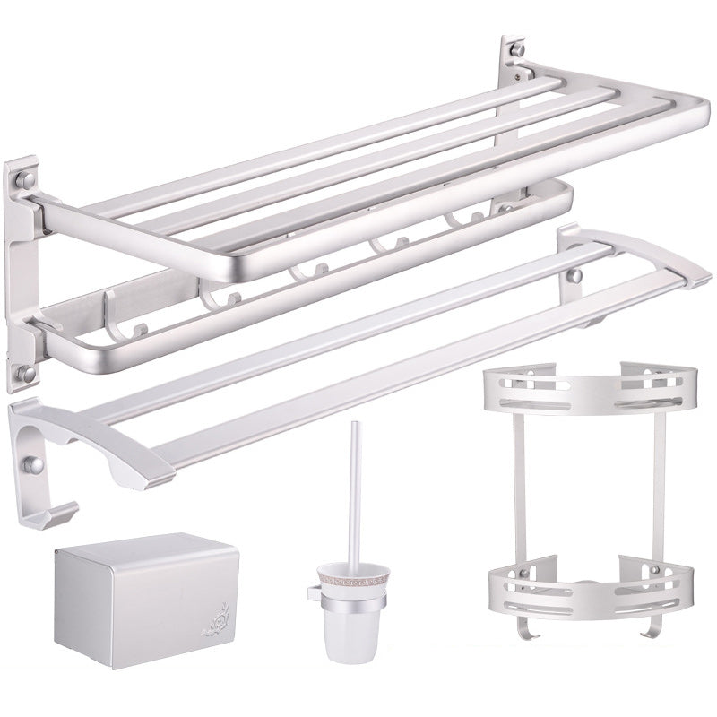 Modern 5 - Piece Bathroom Hardware Set with Triangle Bath Shelf Silver 5 piece Set Clearhalo 'Bathroom Hardware Sets' 'Bathroom Hardware' 'Bathroom Remodel & Bathroom Fixtures' 'bathroom_hardware_sets' 'Home Improvement' 'home_improvement' 'home_improvement_bathroom_hardware_sets' 6864547