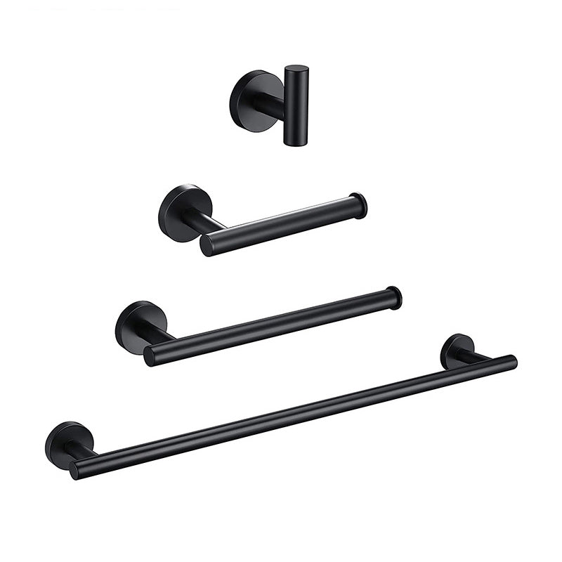 Matte Black Bathroom Hardware Set Stainless Steel Towel Bar/Paper Holder/Robe Hooks 4-Piece Set Clearhalo 'Bathroom Hardware Sets' 'Bathroom Hardware' 'Bathroom Remodel & Bathroom Fixtures' 'bathroom_hardware_sets' 'Home Improvement' 'home_improvement' 'home_improvement_bathroom_hardware_sets' 6864564