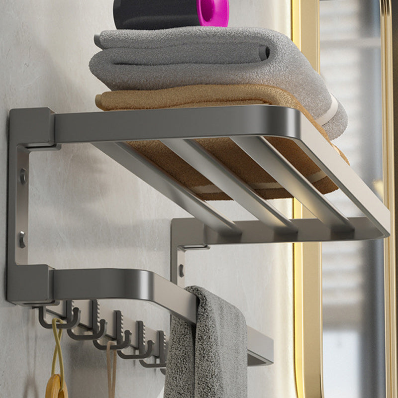 Modern Gray Bathroom Accessory Set Aluminum Stainless Bath Shelf/Robe Hooks/Towel Bar Towel Rack Clearhalo 'Bathroom Hardware Sets' 'Bathroom Hardware' 'Bathroom Remodel & Bathroom Fixtures' 'bathroom_hardware_sets' 'Home Improvement' 'home_improvement' 'home_improvement_bathroom_hardware_sets' 6864630