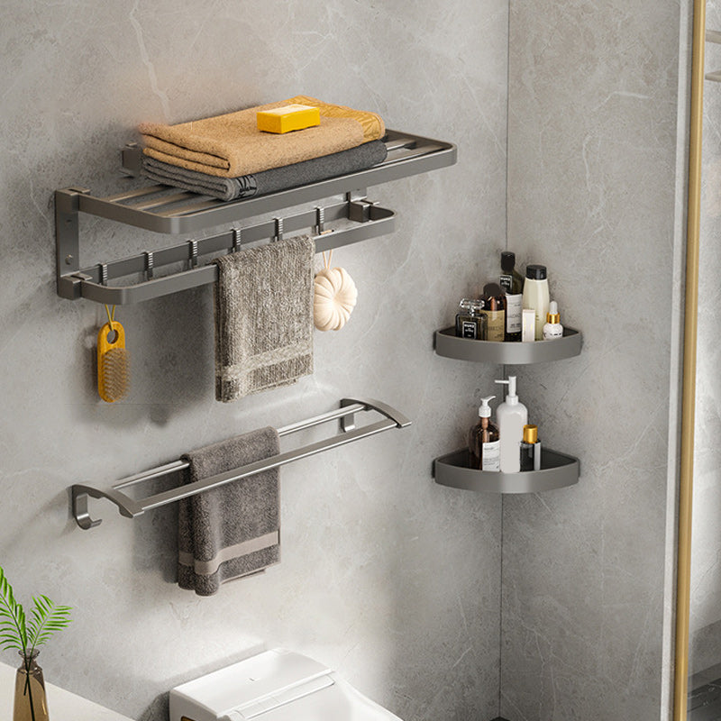 Modern Gray Bathroom Accessory Set Aluminum Stainless Bath Shelf/Robe Hooks/Towel Bar 4-Piece Set (Towel Bar) Clearhalo 'Bathroom Hardware Sets' 'Bathroom Hardware' 'Bathroom Remodel & Bathroom Fixtures' 'bathroom_hardware_sets' 'Home Improvement' 'home_improvement' 'home_improvement_bathroom_hardware_sets' 6864637