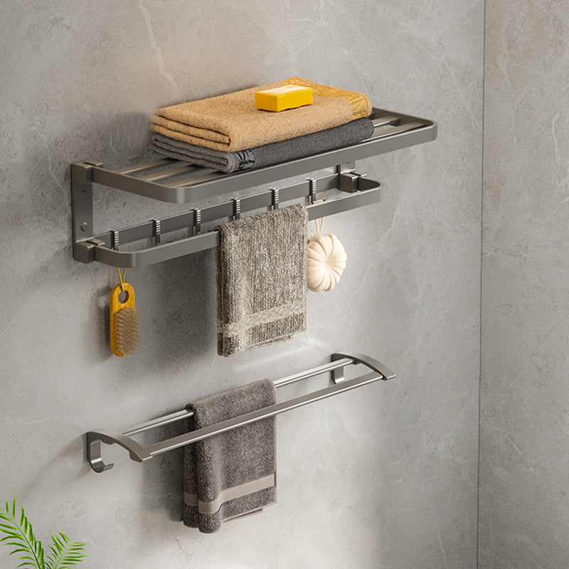 Modern Gray Bathroom Accessory Set Aluminum Stainless Bath Shelf/Robe Hooks/Towel Bar Towel Rack with Towel Bar Clearhalo 'Bathroom Hardware Sets' 'Bathroom Hardware' 'Bathroom Remodel & Bathroom Fixtures' 'bathroom_hardware_sets' 'Home Improvement' 'home_improvement' 'home_improvement_bathroom_hardware_sets' 6864639