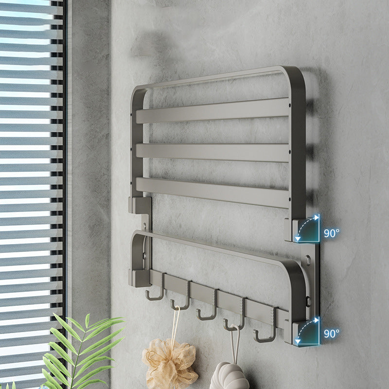 Modern Gray Bathroom Accessory Set Aluminum Stainless Bath Shelf/Robe Hooks/Towel Bar Clearhalo 'Bathroom Hardware Sets' 'Bathroom Hardware' 'Bathroom Remodel & Bathroom Fixtures' 'bathroom_hardware_sets' 'Home Improvement' 'home_improvement' 'home_improvement_bathroom_hardware_sets' 6864640