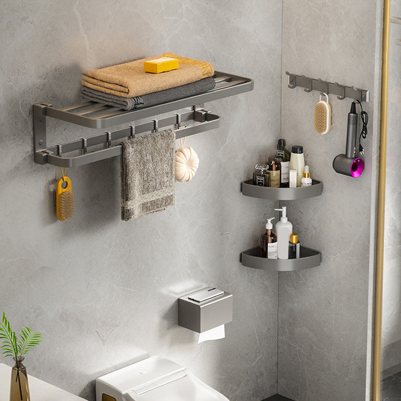 Modern Gray Bathroom Accessory Set Aluminum Stainless Bath Shelf/Robe Hooks/Towel Bar 5-Piece Set (Toilet Paper Holder) Clearhalo 'Bathroom Hardware Sets' 'Bathroom Hardware' 'Bathroom Remodel & Bathroom Fixtures' 'bathroom_hardware_sets' 'Home Improvement' 'home_improvement' 'home_improvement_bathroom_hardware_sets' 6864644