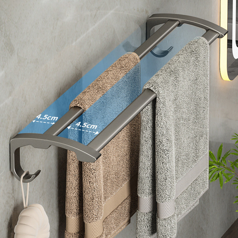 Modern Gray Bathroom Accessory Set Aluminum Stainless Bath Shelf/Robe Hooks/Towel Bar Clearhalo 'Bathroom Hardware Sets' 'Bathroom Hardware' 'Bathroom Remodel & Bathroom Fixtures' 'bathroom_hardware_sets' 'Home Improvement' 'home_improvement' 'home_improvement_bathroom_hardware_sets' 6864645